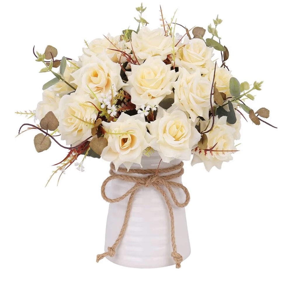 Elegant Cream Rose Bouquet in White Vase